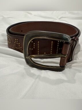 Napapijri Genuine Leather Studded Western Belt – Brown – Size M